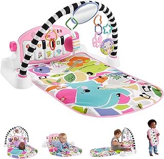 Fisher-Price Baby Activity Mat Glow and Grow Kick & Play Piano Gym, Portable Musical Toy with Smart Stages Learning, Ages 0+ Months, Pink, Queens English Version, HYH63