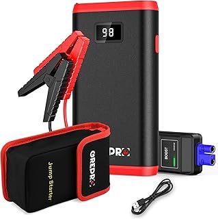 GREPRO Jump Starter Power Pack (up to 6.5L Gas, 4.0L Diesel), 2000A Car Battery Booster Jump Starter and Jump Pack for 12V Vehicles, Motorcycle, Battery Booster with LCD Screen and LED Flashlight