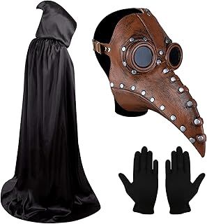 Plague Doctor Mask, Halloween Long Nose Bird Beak, Steampunk Latex Birds Beak Mask with Gloves and Black Hooded Cloak, Plague Doctor Costume, Halloween Props for Halloween Party Cosplay Party