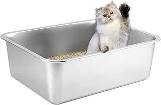 Stainless Steel Cat Litter Tray Litter Tray Litter Box Large Cat Litter Trays for Cats Rabbits, Never Absorbs Odors, Rustproof, Non Stick Smooth Surface (15.5" L x 11.8" W x 6")