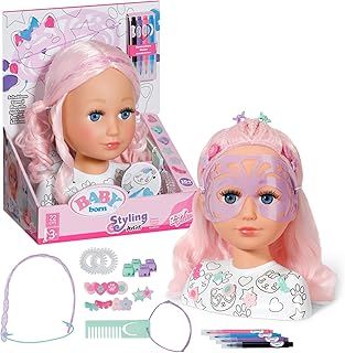 BABY born Styling Head Artist, Hairdressing Head for Styling with Face Stencil, Pens, Pink Hair and Over 20 Accessories, For Children Aged 3+, 836033 Zapf Creation