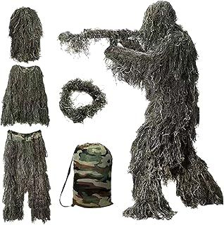 Nvanvmm 5 in 1 Suit,3D Camouflage Outdoor Hunting Apparel Including Jacket,Pants,Hood,Carry Bag for Adults Kids Youth