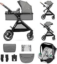 Kinderkraft ESME Pram 3 in 1 Set, with Infant Car Seat Mink PRO I-Size, Travel System, Baby Pushchair, Buggy, Foldable, for Newborn, from Birth to 4 Years, Gray