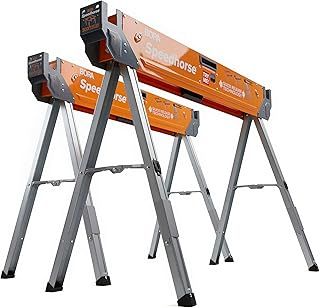Bora PORTAMATE Speedhorse Twin Pack, 30x Faster Instant Set Up, Non Sequential Leg Folding, 1633kg Capacity Per Pair, Metal Top for 2x4, Heavy Duty Pro Bench Saw Horse with Folding Legs, PM-4500T