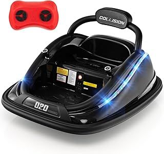 COSTWAY 12V Kids Bumper Car, 360-Degree Rotation Spin Children's Waltzer Cars with Dual Joysticks, Remote Control, Colorful Flashing Lights and Music, Battery Powered Ride on Vehicle for 3+ (Blue)