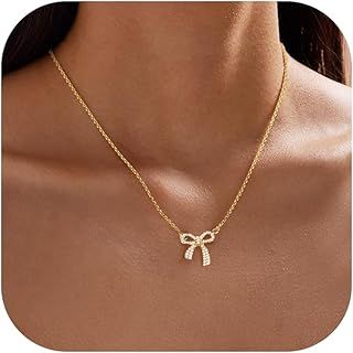 LOLIAS Gold Bow Necklace for Women Girls Bowknot Pendant Choker Necklace 14K Gold Plated Chain Necklaces for Women Fashion Jewelry Gifts