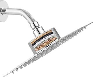 Filtered Shower Head, High Pressure Showerhead with Filter for Hard Water Remove Chlorine and Harmful Substances, 8″ Square Rain Shower Head (Chrome)