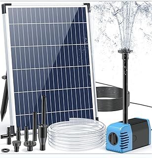 Biling 12W Solar Pond Fountain 605L/H Solar Powered Fountains Water Feature with 6.5ft Pipe 4 Nozzles for Garden Ponds Stream Waterfall Pool Water Circulation, 16.4ft Cord Freely Place Panle