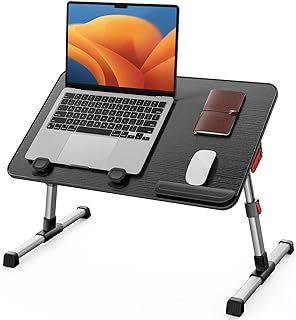 SAIJI Table, Bed Table Height Adjustable, with 4 Adjustable Angles, Foldable Laptop Desk, for Sofa Couch Floor Work Study Reading Writing Breakfast, Fits up to 17'' Laptop (60 x 33 cm, Black)