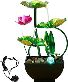 Indoor Tabletop Water Fountain with Natural Rocks and LED Ring Lights, USB Powered Resin MeditationTabletop Fountain Zen Relaxation Water Fountain Tabletop Humidifier for Home Office Bedroom