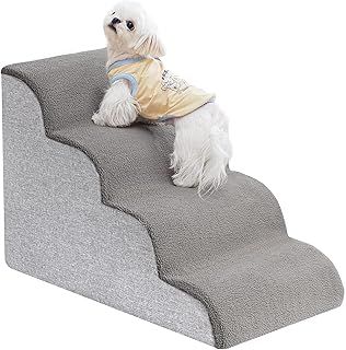 Uross Dog Stairs for Small Dogs- Dog Steps Stairs Ramps for High Bed Couch, High Density Foam Pet Steps Stairs for Dogs to Get on Bed, 4 Tiers Cat Doggy Steps Ramps for Joint Pain Dog(Gray)
