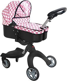 BiBi Doll Dolls Pram & Doll Carrier 2-in-1 Pink - Dolls Pushchair Baby Doll Pram Adjustable Handle & Canopy Baby Doll Accessories