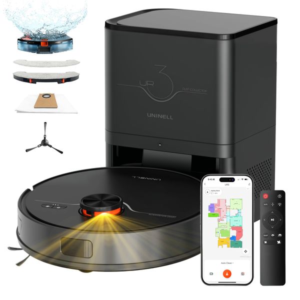 uninell Robot Vacuum Cleaner with Mop,Robotic Vacuum with 7000Pa Super Suction,180min runtime,3.5L Self-Empty Station,Lidar Navigation,APP/Remote/Voice Control,for Floors Carpets Pet Hairs,UR3