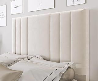 mm08enn Velvet Headboard, Plush Fabric (Headboard Height 36", Cream Plush Fabric, 4ft6 Double)