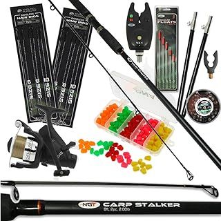 Carp Fishing Stalking Set up With Black 8FT Rod & Reel Bite Alarm Tackle Bundle