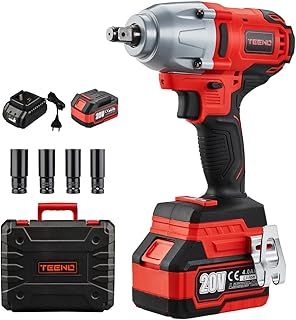 Brushless Impact Wrench,600N.m Cordless Lithium-Ion Impact Wrench 4.0Ah Battery,Carry Box for Car Home,4pcs Sockets