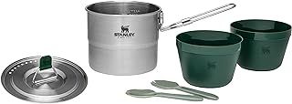 Stanley Adventure Stainless Steel Camping Cooking Set for Two 1.0L / 1.1 QT with Bowls and Sporks - 6 Piece Camp Cook Set - Stainless Steel Pot with Lid - Cookware for Backpacking and Camping