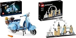 LEGO 10298 Icons Vespa 125 Scooter & 21034 Architecture Skyline Model Building Set, London Eye, Big Ben, Tower Bridge Collection, Office Home Décor, Collectible Gift Idea