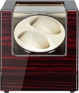 POUILLA Piano Finish Ebony Wooden Automatic Double Watch Winder Cover-Open Auto Stop Function with Quiet Mabuchi Motor