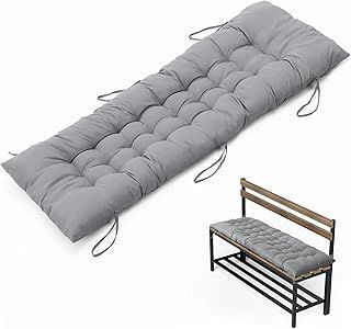 Garden Bench Seat Cushion, 2/3 Seater Bench Pad with Non-Slip Straps, 8cm Thick Dining Bench Cushion, Rectangle Bench Seat Pad for Patio Indoor Outdoor 110x40cm Grey
