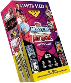 Topps Match Attax 23/24 - Mega Tin 2 - Contains 66 Match Attax Cards Plus 4 Exclusive Stadium Stars Limited Edition Cards - Packaging May Vary