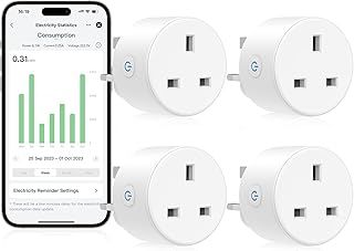 EIGHTREE Smart Plug with Energy Monitoring, Smart Plugs that Work with Alexa, Google Home, WiFi Smart Socket with WiFi Remote Control and Timer Function, 2.4GHz Wi-Fi Only, 13A, 4 Pack