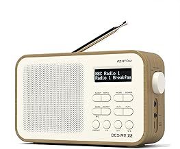 AZATOM Desire X2 DAB/DAB+ FM Digital Radio with Dual Alarm, Portable Design, Battery & Mains Powered, AUX & Headphone Jack, 80 Presets, Sleep Timer (Oak)