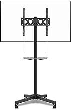 Mobile TV Stand on Wheels, Portable TV Trolley with Shelf for 21-60 inch Flat Curved Panel TVs up to 35kg, Height Adjustable Tall Rolling TV Stand on Casters, Max VESA 400x400mm ML55A