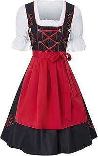 JASAMBAC Women's 3 Piece German Dirndl Dress Oktoberfest Outfit Bavarian Costumes for Bavarian Beer Carnival Oktoberfest Party