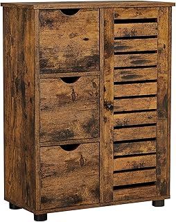 VASAGLE Bathroom Floor Cabinet, Wooden Storage Unit with 3 Drawers, Single Door with 2 Adjustable Shelves, for Living Room, Kitchen, Entryway, Rustic Brown BBK143X01