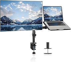 Monitor Arm with Laptop Tray, Fully Adjustable VESA Mount for 13 to 27 inch LCD LED Screen & up to 17 inch Notebook, Monitor Arm Desk Mount MD6432TP004