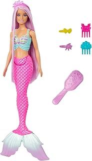 Barbie Mermaid Doll with 7-Inch-Long Pink Fantasy Hair and Colorful Accessories for Styling Play like Headband and Barrettes, HRR00