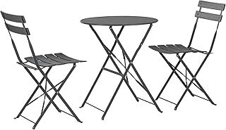 Harbour Housewares 2 Seater Grey Round Bistro Garden Table and Chairs Set - 2 Chairs and 1 table 3 Piece Folding Table Chairs Outdoor Patio Balcony Furniture