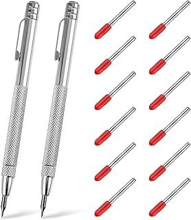 TIEOME 2 PCS Tungsten Carbide Scriber with Magnet with 12 Replacement Marking Tip, Aluminium Etching Engraving Pen Machinist Carbide Scribe Tool Etching Pen With Clip for Glass/Ceramics/Metal Sheet