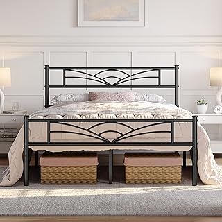 Yaheetech 5ft King Bed Solid Bed Frame with Cloud-inspired Design Headboard and Metal Bed Slats, Ample Under-bed Storage Black