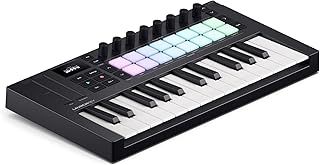 Novation Launchkey Mini 25 [MK4] — Portable 25 Mini-Key, USB, MIDI Keyboard Controller with DAW Integration. Chord Mode, Scale Mode, Drum Pads, and Arpeggiator. Includes Music Creation Software Bundle