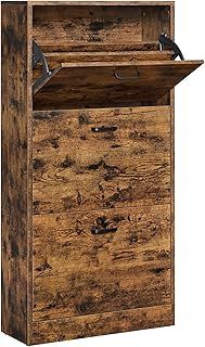 VASAGLE Shoe Cabinet With 3 Flip Doors, 3-Tier Wooden Storage Cupboard, Perfect for Narrow Entrance, Hallway, Living Room, Bedroom, 60 x 24 x 120 cm (L x W x H), Rustic Brown LBC030X01