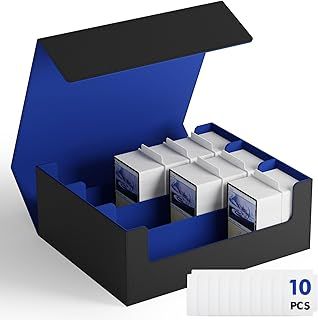 ZLCA Trading Card Storage Box for TCG Cards, Triple MTG Card Deck Box Holds 1800+ Cards, PU Leather Magnetic Closure Card Deck Case Organizer Box for Magic Commander Sports Cards (Black&Blue)