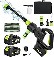 Cordless Pressure Washer, Portable Power Washer Battery Pressure Jet Washer 28 Bar/406 PSI with 2 Pack Battery, 6 In 1 Nozzle, Foam Pot, 16FT Hose for Patio Cleaning and Car Washing