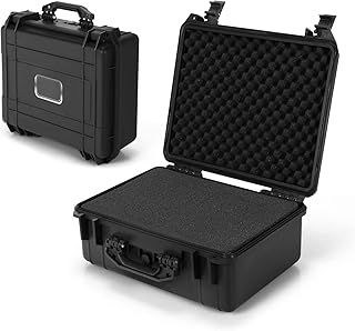 Waterproof Protective Hard Case, Shockproof Camera Case with Customizable Foam Insert and Dual Padlock Holes, Flight Case Tool Box for Pistol, Drone & Equipment (34 x 31 x 16cm)