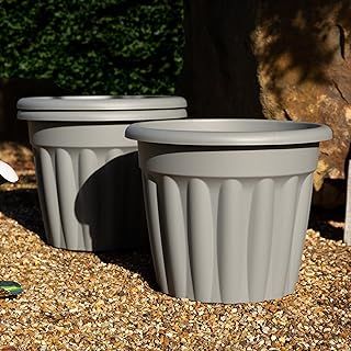 Wham 3x 50cm Vista Plastic Planter, Round Garden Plant Pot, Large Floor Pot (50cm, 42L, Pack of 3) Indoor/Outdoor, Made in UK (Upcycle Grey)