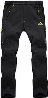 EKLENTSON Men's Waterproof Softshell Fleece Lined Outdoor Walking Trousers Warm Thicken Padded Hiking Ski Pants with Zip Pockets