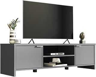 Madesa TV Stand with Cabinet Storage and Open Shelves for 55, 65 Inch Media Storage Gaming Media Console Living Room Entertainment Center Wooden Television Cabinet - Grey