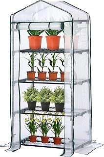 Mini Greenhouse – 4 Tier, Waterproof Reinforced PE Plastic Cover, Roll up Double Zipper Door, Sturdy Steel Frame for Garden, Outdoor & Indoor –No Tool Easy Assembly, Clear