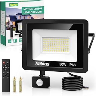 Security Lights Motion Sensor, 50W 4500LM Security Light with Remote Control, IP66 Waterproof PIR Lights, Outside LED Floodlights with Sensor for Garden, Backyard, Garage, Black
