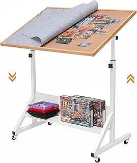 Tektalk Jigsaw Puzzle Table Puzzle Board with Cover Puzzle Easel Tilting Table with Height Adjustment, Enclosed with 4 Wheels, for Up to 1500 Pieces