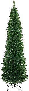 Artificial Christmas Tree Xmas Pine Tree Solid Metal Legs Stand Perfect for Indoor/Outdoor Holiday Decoration | 7FT Slim Pencil | Green - 820 Branch Tips