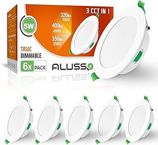 ALUSSO LED Downlights Ultra Slim 5W LED Recessed Ceiling Lights Dimmable,Warm White 3000K Neutral White 4000K Cool White 6500K Adjustable,IP44 Round Spotlights for Bathroom Kitchen Living Room,6 Pack