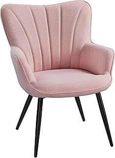 Yaheetech Modern Tub Chair, Linen Fabric Living Room Armchair, Side Vanity Chair with Curved High Back and Thick Soft Padded Seat for Bedroom Makeup Reading Nook, Pink