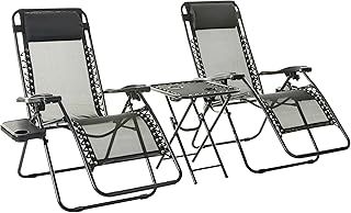Amazon Basics Zero Gravity Chair with Side Table for Relaxing with Cup Holders, Reclining,Foldable, Alloy Steel, Set of 2, Black